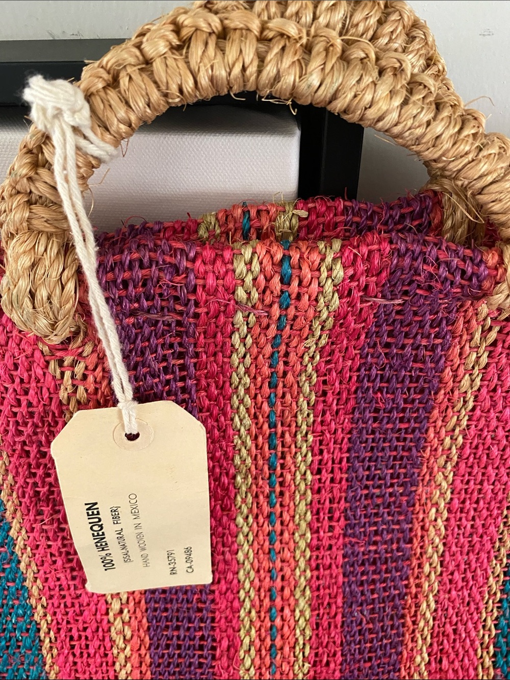 Vintage 80’s 100% Henequen Hand Woven In Mexico Tote - Picture 3 of 8